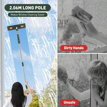 4-In-1 Window Squeegee For Home | Window Cleaning Kit With 3 Microfiber Cloths & Feather Dusters, Professional Tool For Outdoor Windows, Mirrors, Screens, Multi-Use Car Windshield Cleaning Tool With Long Handle, Plastic Material - Green - View 2