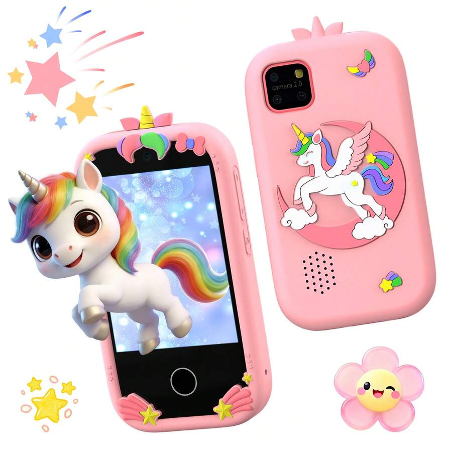 儿童学习玩具手机，触摸屏显示，高清双摄像头，硅胶保护套，寓教于乐的旅行玩具，多种游戏选择，多功能特性包括闹钟、日历和计时器，是3-12岁儿童理想的节日和生日礼物。 - 彩色 - 查看 1