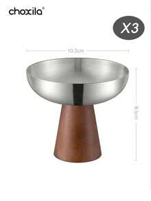 choxila 1/3pcs Wooden Bottom Stainless Steel Tray, Fruit Tray, Dessert Cup, Plate, Bowl, Ice Cream Bowl, Yogurt Cup, Suitable For Home, Party, Hosting Guests, Ramadan, Eid Al-Adha - Cup - View 8