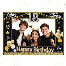 1 Khung phông nền chụp ảnh sinh nhật lần thứ 18 - 70*50cm, Thiết kế số 18 màu đen & vàng với bóng bay & ruy băng, Phông nền trang trí tiệc, Thích hợp cho tiệc sinh nhật lần thứ 18 cho nam & nữ, Lễ kỷ niệm chuyển giao tuổi 18, Phụ kiện chụp ảnh chủ đề số, Khung ảnh tiệc năm mới - Nhiều màu - Xem 2