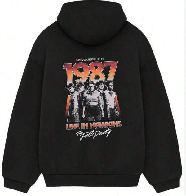 Stranger ThingsS-XXXL Men'S And Women's Graphic Hoodie, All Creatures Welcome Poster Pullover Hoodie,Hooded, Slight Stretch, Geometric Pattern