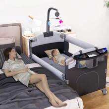 cunas para bebésMYXSRI Cuna para Bebe Cuna Colecho para Bebe Junto a La Cama con Cambiador de Pañales Colchón Barra de Juguetes Bolsa Organizadora para Recién Nacidos y s Pequeños - negro - Ver 1