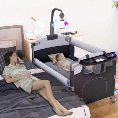 cunas para bebésMYXSRI Cuna para Bebe Cuna Colecho para Bebe Junto a La Cama con Cambiador de Pañales Colchón Barra de Juguetes Bolsa Organizadora para Recién Nacidos y s Pequeños