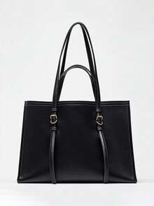 新款秋季女士深棕色和黄色迷你手提包，休闲单肩斜挎包 - 黑色 - 查看 4