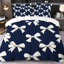 2/3件套数码蝴蝶结印花被套组（1个被套，1/2个枕套，不含被芯和枕芯），亲肤柔软舒适，适用于酒店、客房、宿舍、卧室、床上用品，四季皆宜。 - 彩色 - 查看 3