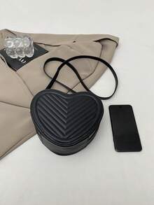 1 pièce Sac bandoulière matelassé en forme de cœur de couleur unie, sac à épaule mini stylé, sac à main léger - idéal pour les femmes, les étudiantes, les jeunes filles, parfait pour un usage quotidien, les sorties décontractées, les courses, les rassemblements de vacances - Multicolore - Voir 4