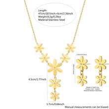 VceTd 1 Set de joyería de acero inoxidable lujosa y elegante con diseño de colgante floral con incrustaciones de vidrio, adecuada para la vida diaria de las mujeres, bodas, compromisos, regalos del Día de San Valentín o regalos del Día de la Madre - Amarillo Oro - Ver 2