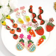 2件套波西米亚风串珠草莓、柠檬、西瓜手工水果设计耳环，时尚手工串珠吊坠耳环，适合日常、春夏、度假、派对佩戴 - 米珠水果耳墜 - 查看 5