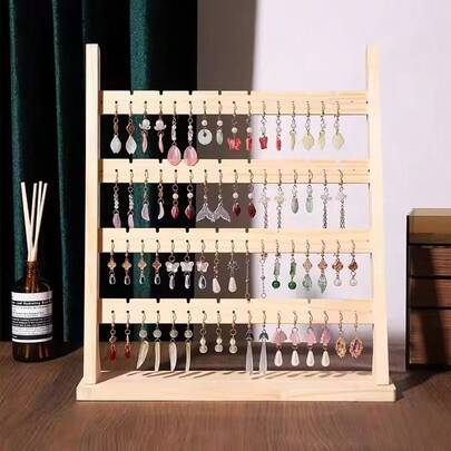 4-Tier Wooden Earring Display Stand, Earring Stud Jewelry Organizer Rack For Earrings, Earrings, Earring Pendant Display Holder For Booth, Live Streaming