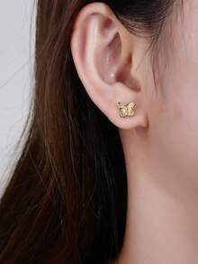 1pc Elegant Titanium Steel Butterfly Stud Earrings, Suitable For Women's Daily Wear - Butterfly - View 9