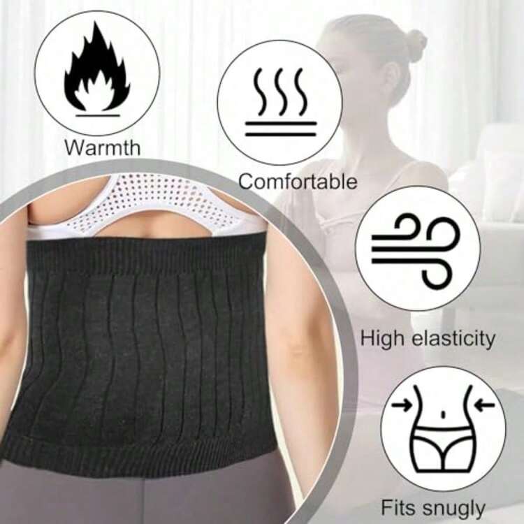 保暖双层360度高弹咖啡色抓绒腰部支撑及腹部压缩带，适用于运动 - 黑色 - 查看 7