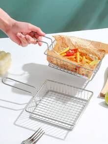 1pc Silver Snack Basket, Fries Basket, Chicken Wings And Fried Chicken Bread Basket, Bar Fried Food Serving Tray, , Easy To Clean, Reusable, Ideal For Home Use - Silver - View 5