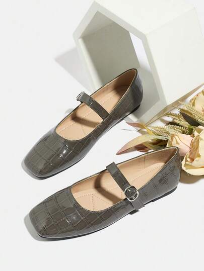 Zapatos planos tipo Mary Jane con punta cuadrada para mujer, cómodos y suaves mocasines casuales, de tacón bajo, adecuados para primavera y otoño