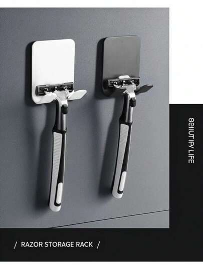 2pcs Multi-Functional Adhesive Razor Holder - Wall Mounted Shower And Bathroom Storage Rack For Manual Razors, Reusable Waterproof Hanging Hooks With Strong Adhesive, Essential Bathroom Organizer To Keep Space Tidy