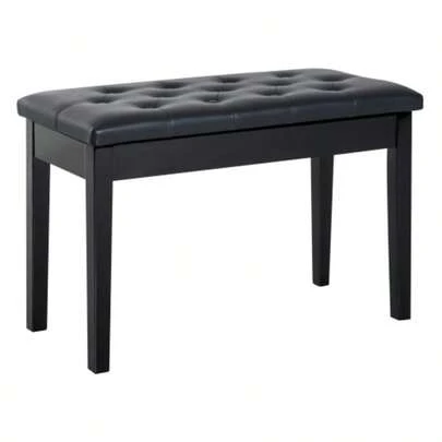 Traditional Country-Style Piano Stool/Bench With Storage, Made Of Rubberwood And Black Imitation Leather, 76 X 36 X 50 Cm, For Musicians