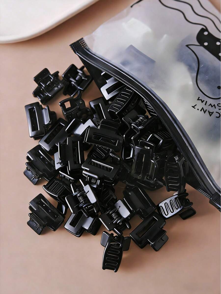 30pcs High-Quality Matte Black Square Claw Clips, Simple & Versatile Hair Clips For Women - Black - View 1