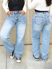 Plus Size Women Loose Straight Leg Jeans - Light Wash - View 1
