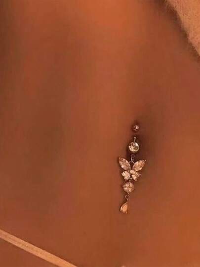 Best-Selling Butterfly Rhinestone Pendant Navel Rings, Hot Summer Beach Versatile Body Piercing Jewelry For Women
