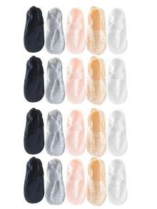 1/5双 时尚女士夏季蕾丝花边短袜 硅胶防滑隐形薄款透气船袜 - 彩色 - 查看 12