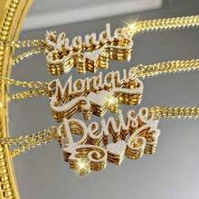 Customized Name Double Layer Necklace Cuban Chain Crown 3D Name Pendant Necklace Summer Daily Accessories Suitable For Birthday Gifts - Multicolor - View 2
