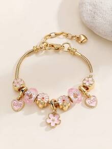 心形花朵吊坠手链 经典心形水钻手链 心形T字手链 时尚金色心形手链 女孩情人节礼物 - 彩色 - 查看 8