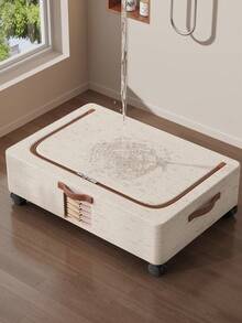 1pc Fabric Storage Box With Wheels, Foldable Portable Clothes Storage Bin, Removable Wheels, Dual Handles, Steel Frame Support For Wardrobe, Room, Dorm, Bedding, Bedroom Storage, Valentine's Day Gift & Decor - Beige - View 9