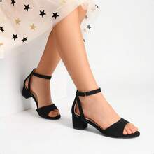 Girls Glitter Chunky High Heel Sandals Fashion Open Toe Party Dress Shoes With Adjustable Hook Loop For Dancing, Performance And Daily Wear - Black - View 2