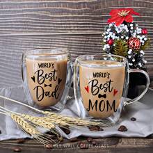 Set de 2 Tazas de Café de Vidrio Grabadas "Mom y Dad" - Doble Pared Aislante, Resistente y Apilable, Térmica y Duradera, para Café, Capuchino, Té - transparente - Ver 2