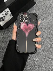 Romantic Abstract Heart Smoke Pattern Phone Case, Suitable For IPhone 17 16 15 14 13 12 11 Pro Max Plus, Birthday/Valentine's Day/Couples Gift Choice - Black - View 5