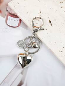 1pc Alloy Heart Shaped Keychain With Rhinestone Decor, Cute Small Heart Accessory, Bag/Car Key Chain, Gift For Boyfriend/Girlfriend, Family, Valentine's Day Gifts For Mother, Father, Graduation, And Teacher - Silver - View 5
