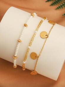 3pcs/Set Bohemian Style Beaded Anklet Set, Suitable For Summer Beach, Vacation, Party Wear - Style 1 - View 2