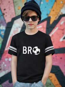 1 chiếc áo thun cổ tròn phối màu đen trắng thời trang thường ngày cho bé trai tuổi teen, thích hợp mặc mùa hè. - màu đen - Xem 1