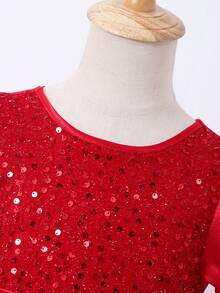 Spring/Summer Girls' Elegant Princess Dress With Crystal Embroidered Bow, Sequins & Mesh Details At Back - Red - View 5
