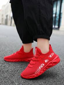 Kids Boys' New Mesh Breathable Children Sports Shoes Casual Shoes, Fashion Comfortable Soft Bottom Non-Slip Lightweight Big Kids & Teenagers Running Shoes - Red - View 3