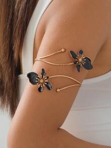 1件不规则形状花朵臂环，女士款，时尚百搭，适合夏季派对、婚礼、度假、返校季、新年等场合，也是馈赠亲朋好友的理想礼物。 - 黑色 - 查看 3