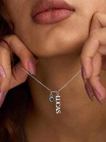 1pc Customized Heart-Shaped Vertical Hanging Name Necklace, Women's Stainless Steel Gold Letter Personalized Birthday Gift - Multicolor - View 3