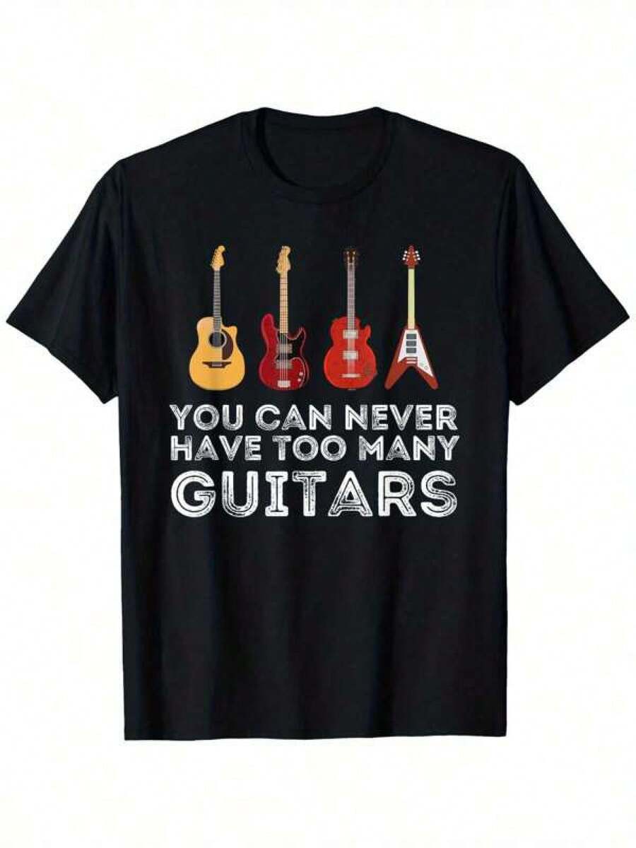 Shirts For Men You Can Never Have Too Many Guitars Guitar Player Guitar Men's Summer Tops Casual Streetwear Hipster Hip Hop Tshirts Short 100% Cotton Personalized Sleeve Print Tops Men's Casual Print Round Neck Short Sleeve T-Shirt Men Women T-Shirt Print Tee - Black - View 1
