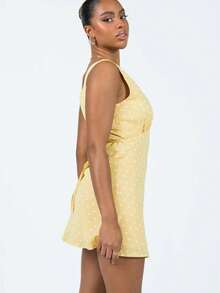 Women Boho Summer Polka Dots Tank Dress Sleeveless Deep V-Neck Bodycon Tie Back Casual Short Mini Dress Holiday Beachwear Sundress Party Clubwear - 黃色 - 查看 9