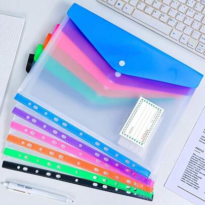 1pc A4 High Capacity Expandable Ring Binder Folder | Modern PP Material, Expandable Snap Button And Label Pocket, Suitable For School, Home, Office, Attendance, Travel - Portable Design