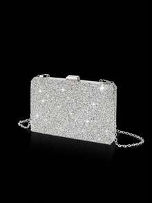 4-Piece Evening Jewelry Set With A Sparkling Rhinestone Clutch Box Bag, Luxurious New Ladies' Shoulder Evening Bag, Paired With A Rhinestone Pendant Necklace, Earrings, And Bracelet, Perfect With Women's Sparkling Dresses And Banquet Gowns, Suitable For Parties, Dinners, Gatherings, Balls, And Weddings. - Silver - View 7