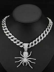 1件镶满水钻的动物吊坠项链，欧美风格男士链项链，个性化嘻哈配饰，百搭 - 銀色 - 查看 16