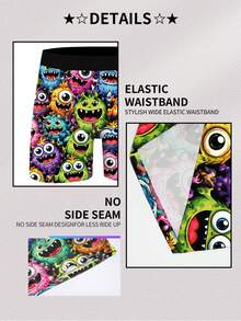 1pc Men's Boxer Briefs - Colorful Cartoon Monster Print Underwear, Fun & Playful Daily Wear And Unique Gift, Suitable For Boyfriend, Husband, Holiday & Anniversary Gifts - Black - View 7