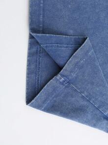 Worn-Out Washed Men's Short-Sleeved Shirt, Featuring A Pink Meteor Flame Human Face Silhouette Pattern In Letters On A Double-Sided Print, Retro Casual Loose Men's T-Shirt, Comfortable And Versatile Men's Clothing - 寶藍色 - 查看 6