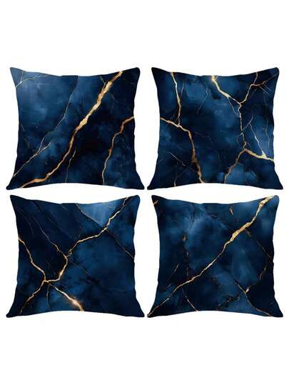 一套4个单面印花枕套，采用现代深蓝色大理石纹图案，尺寸为17.7*17.7英寸，艺术感十足，适合客厅和卧室家居装饰，是完美的节日礼物之选，不含枕芯。