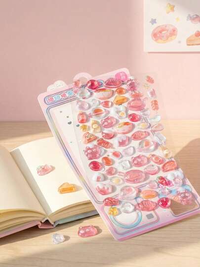 POKOJA LAND 3D Embossed Crystal Stickers, Fruit Rabbit, Children's Handmade Educational DIY Decorative Materials Stickers, Spiral Notebook, Office & School Supplies, Unisex, Improve Work Efficiency, School Supplies, Back To School Essentials, Vintage Minimalist Design, School