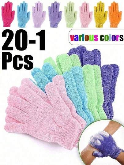 1-5 piezas Guantes exfoliantes corporales para eliminar piel muerta, callosidades y suciedad, manoplas de ducha reutilizables para fregar, cepillo de espalda, masaje y exfoliación corporal, adecuado para uso doméstico, escolar y de viaje, fácil de limpiar, accesorios de baño, decoraciones de baño, regalo del Día de la Madre.