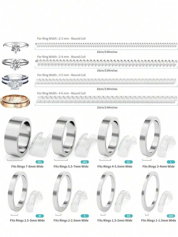树脂戒指调节器，隐形戒指尺寸调节垫，适用于松动的戒指，适合所有手指尺寸。隐形戒指尺寸调节器，适用于松动的戒指 - 多种手指尺寸可选，舒适且保护性强。可调节透明紧固器，尺寸调整工具，珠宝保护套，适用于松动的戒指。戒指调节器适用于任何戒指，多种尺寸可选。女士戒指调节器。 - 多色 - 查看 6