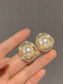 一对时尚复古奢华几何圆形耳钉，适合少女日常及节日佩戴 - 圓形 - 查看 3