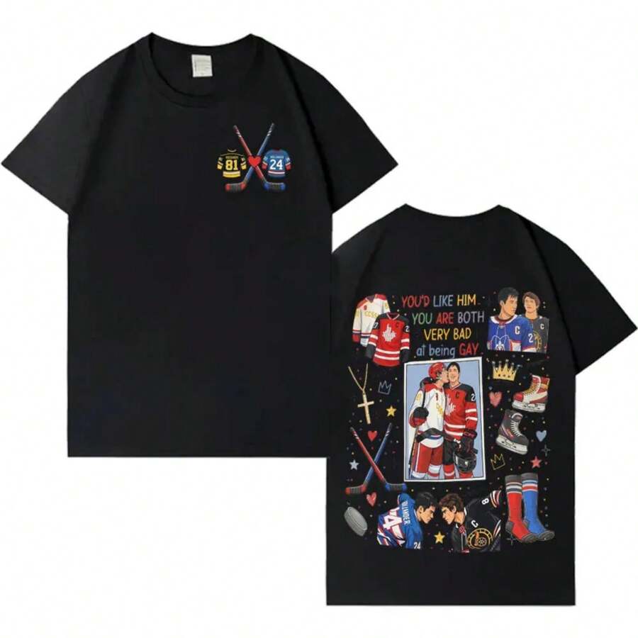 Heated Rivalry Shane Hollander Ilya Rozanov Double Sided Print Tshrit Mens Womens High Quality Tee - màu đen - Xem 1