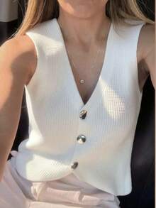 Elegant Women's Modal Vest With Buttons - Blue Jeans - View 5